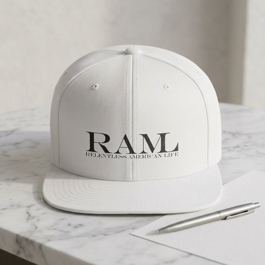 RAMI Classic Flatbill Snapback Hat — Distressed Logo Streetwear Cap